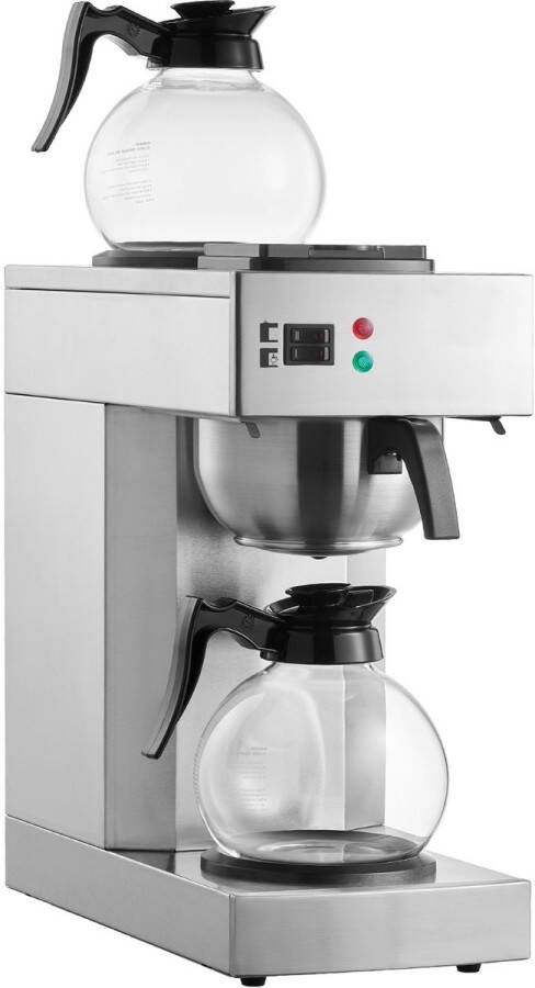 Commerciële Filterkoffiemachine voor 12 kopjes 2 Glazen karaffen 2 Warmhoudplaten Roestvrijstalen Schenkkoffiemachine voor Restaurant Kantoor Café