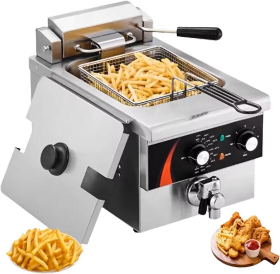 Commerciële Friteuse 9 Qt 8 5 L – Elektrische Aanrechtfriteuse 1750W met Mand Oliecapaciteit 5 9L Tijd- en Temperatuurregeling Roestvrij Staal