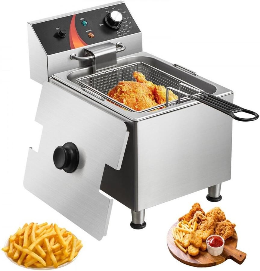 Commerciële Friteuse Elektrische Tafelmodel Frituurpan Vermogen 3100 W Inhoud 9 L Enkele Tank RVS Temperatuurregeling Oververhittingsbeveiliging Met Mand