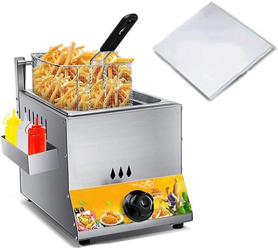 Commerciële Friteuse Roestvrij Staal Frituren Thuis Snelle Verwarming 6 Liter Capaciteit Zilver