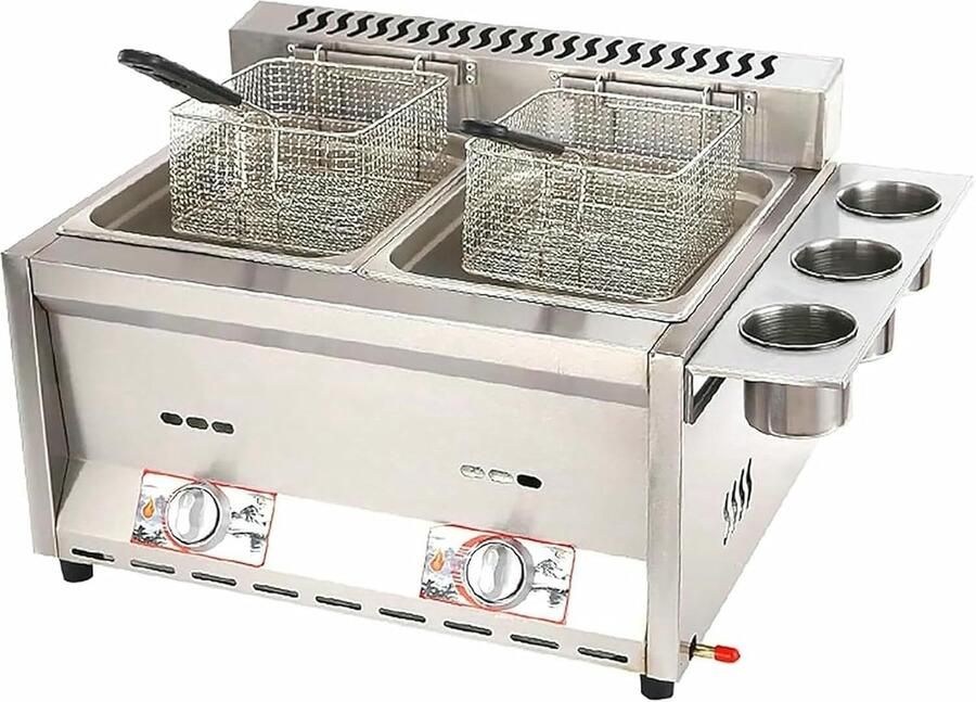 Commerciële Frituurpan Dubbele Manden Friteuse Horeca Keuken Roestvrij Staal 558 x 455 x 353 mm Zilver