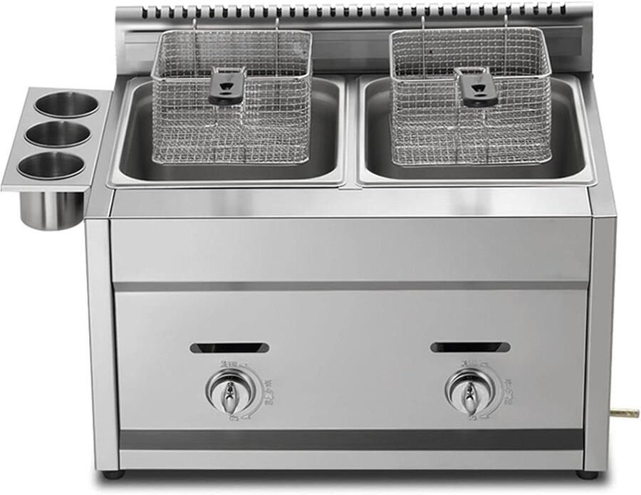 Commerciële Frituurpan Dubbele Tank Friteuse Thuis en Professioneel Roestvrij staal constructie 5-6 personen Zilver