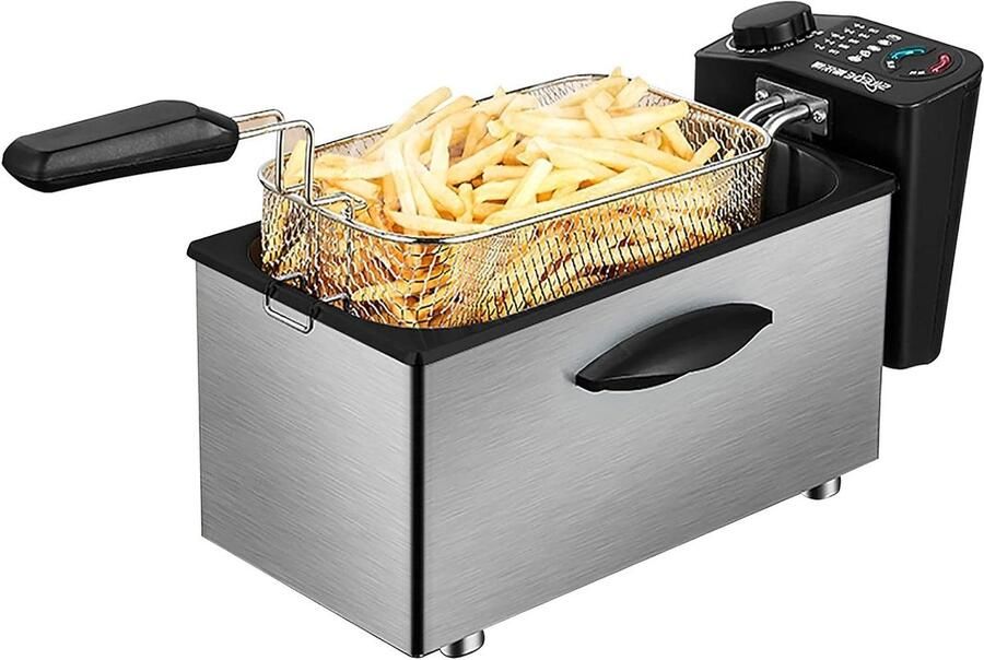 Commerciële Frituurpan Friteuse RVS Thuis Frituren Instelbare Temperatuur 2.5L 8L Zilver