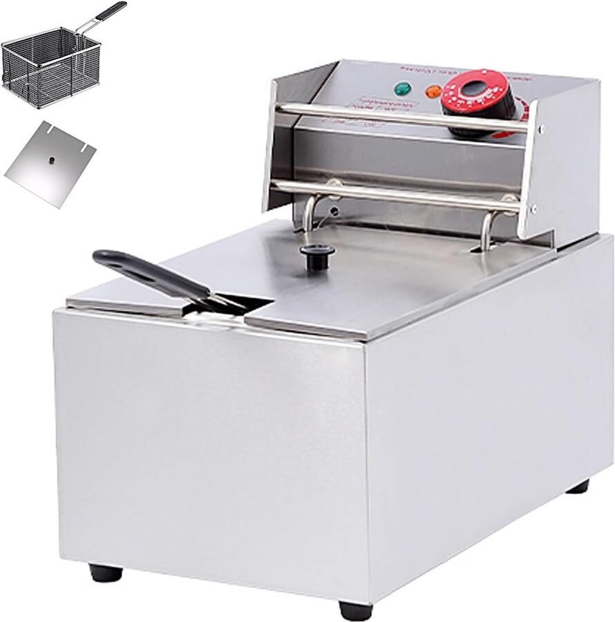 Commerciële Frituurpan Professionele Friteuse Thuis Frituren Instelbare Temperatuur Grote Capaciteit Zilver