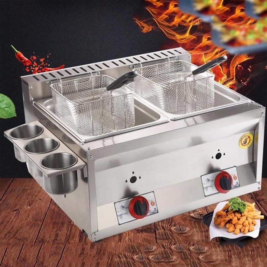 Commerciële Gas Friteuse Professionele Friteuse Frituurpan Restaurant Keuken Gebruik Snelle Gas Verwarming 16L Capaciteit Zilverkleurig