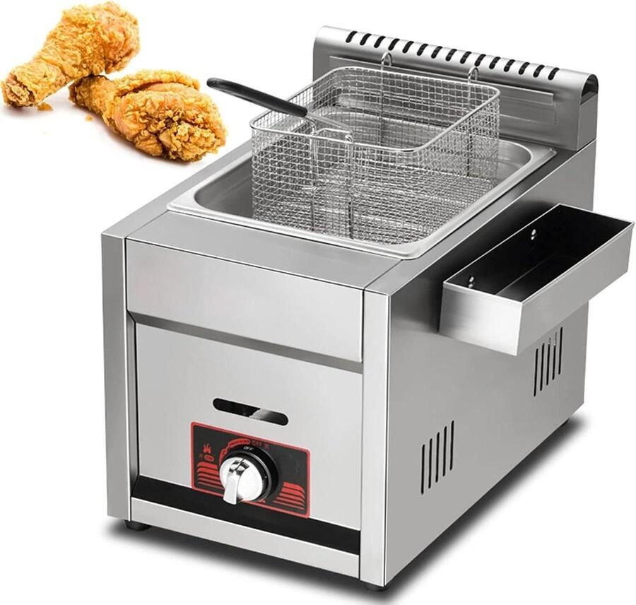 Commerciële Gas Frituurpan Professionele Frituurketel Frituren van Snacks Roestvrij Staal Constructie 11 Liter Zilver