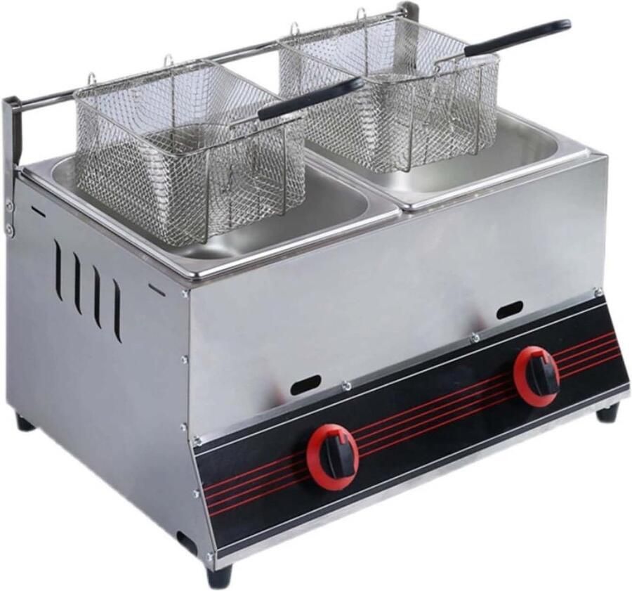Commerciële Gasfriteuse Friteuse Roestvrij Staal Thuis Frituren Verstelbare Vuurkracht 20L Zilver