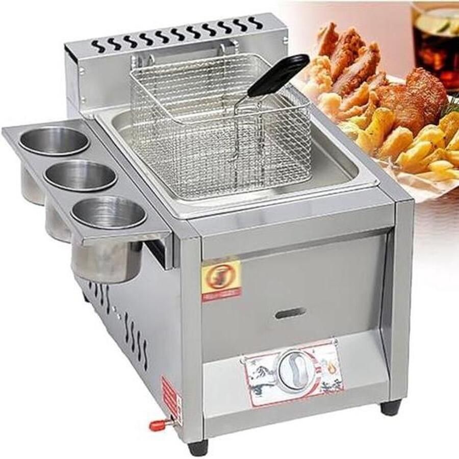 Commerciële Gasfriteuse Professionele Frituurpan Buiten Koken Dubbele Temperatuurregeling 18 Liter Zilver