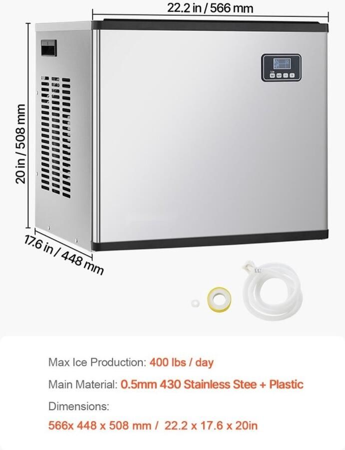 Commerciële ijsblokjesmachine Kopunit 181 4 kg dag Zelfreiniging Getimede ijsie Instelbare ijsdikte Zonder opslagbak RVS - Foto 2
