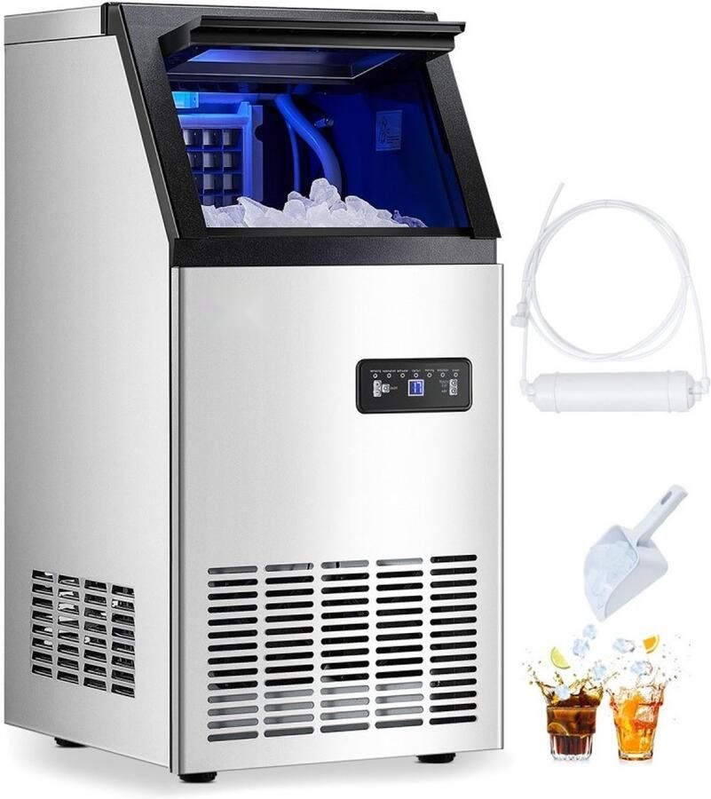 Commerciële ijsblokjesmachine Vrijstaand ie 45 36 kg dag Opslag 12 7 kg Snelheid 36 ijsblokjes 15 min LED-display Zelfreinigend Voor horeca