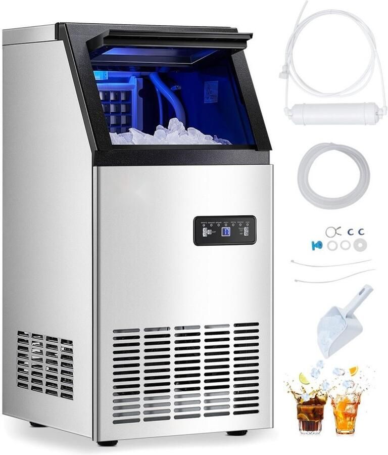 Commerciële ijsblokjesmachine ijsmaker Vrijstaand ie 49 9 kg dag Opslag 12 7 kg Snel 36 ijsblokjes in 15 min LED-display Zelfreinigend Voor bar & restaurant