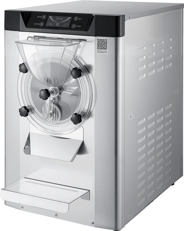 Commerciële Ijsmachine 2000 W 12–20 L U Compacte Gelato-Maker met 6 Liter Roestvrijstalen Container (304) en Zelfreinigend Led-Bedieningspaneel voor Snackbars en Restaurants Zilverkleurig