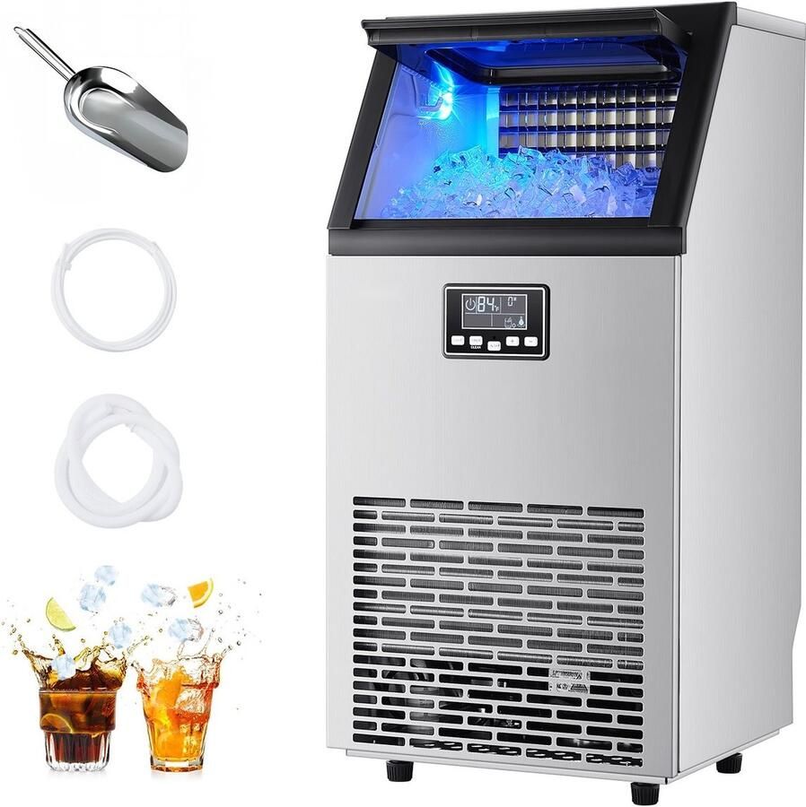 Commerciële IJsmachine IJsblokjesmachine 45 kg per Dag Capaciteit 13 kg Opslag Vrijstaand en Onderbouwbaar Roestvrij Staal LED-Display Zelfreinigend