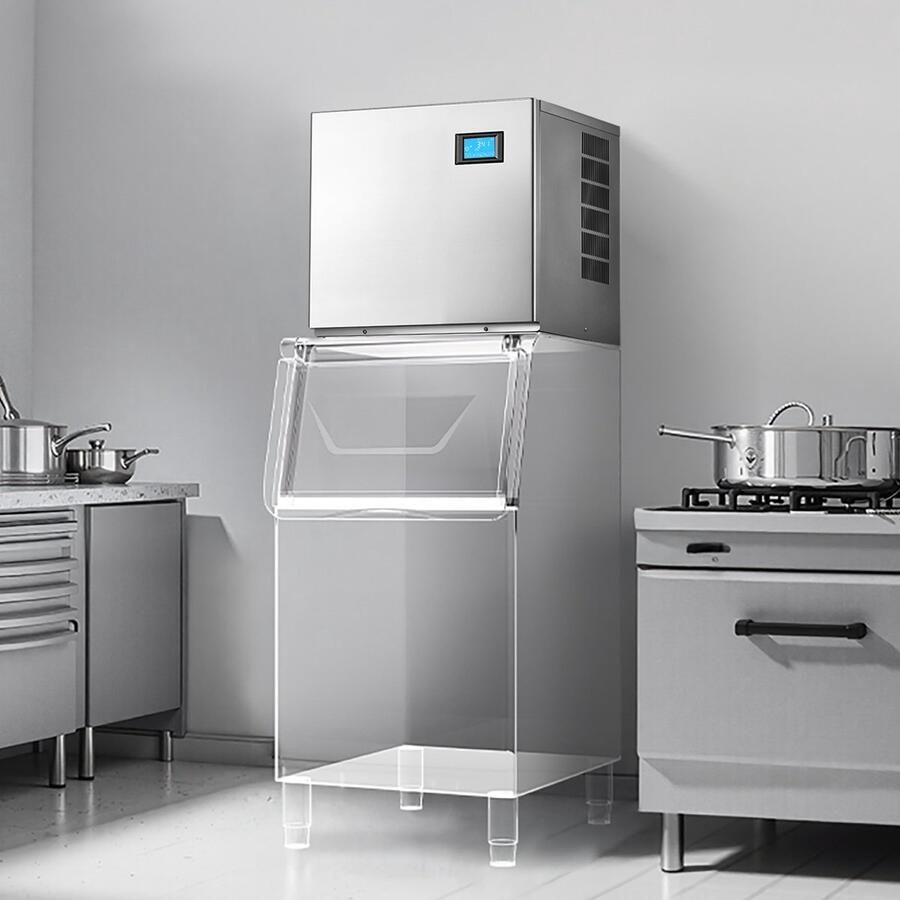 Commerciële ijsmachine Ijsblokjesmaker machinekop 163 kg dag Capaciteit Roestvrij staal Zelfreinigend Instelbare ijsblokjesmaat Opslag voor 156 ijsblokjes Alleen kop
