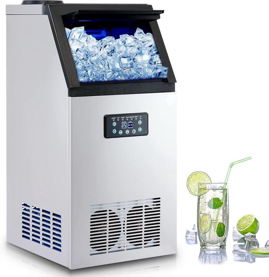 Commerciële Ijsmaker IJsblokjesmachine Continu IJsproduceren Roestvrijstalen Behuizing 73 kg dag Zilver