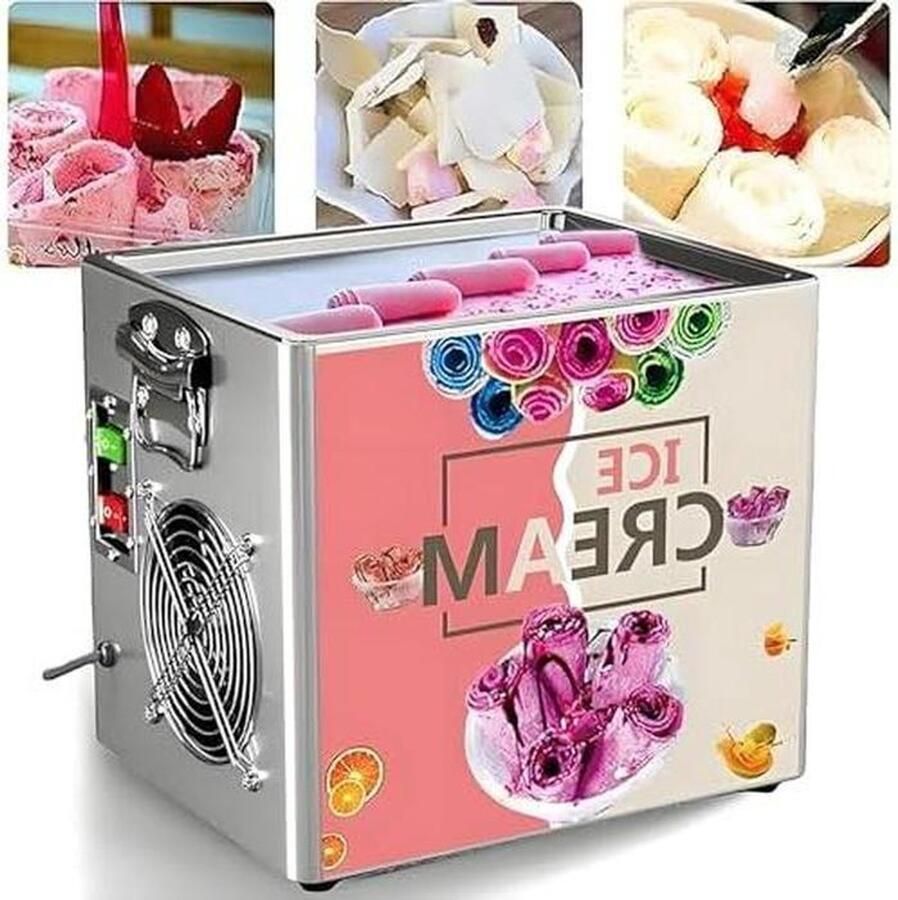 Commerciële ijsrolmachine Rolletjes ijs maker Desserts maken Snelle koeling tot -22°C 30x24 cm Zilver
