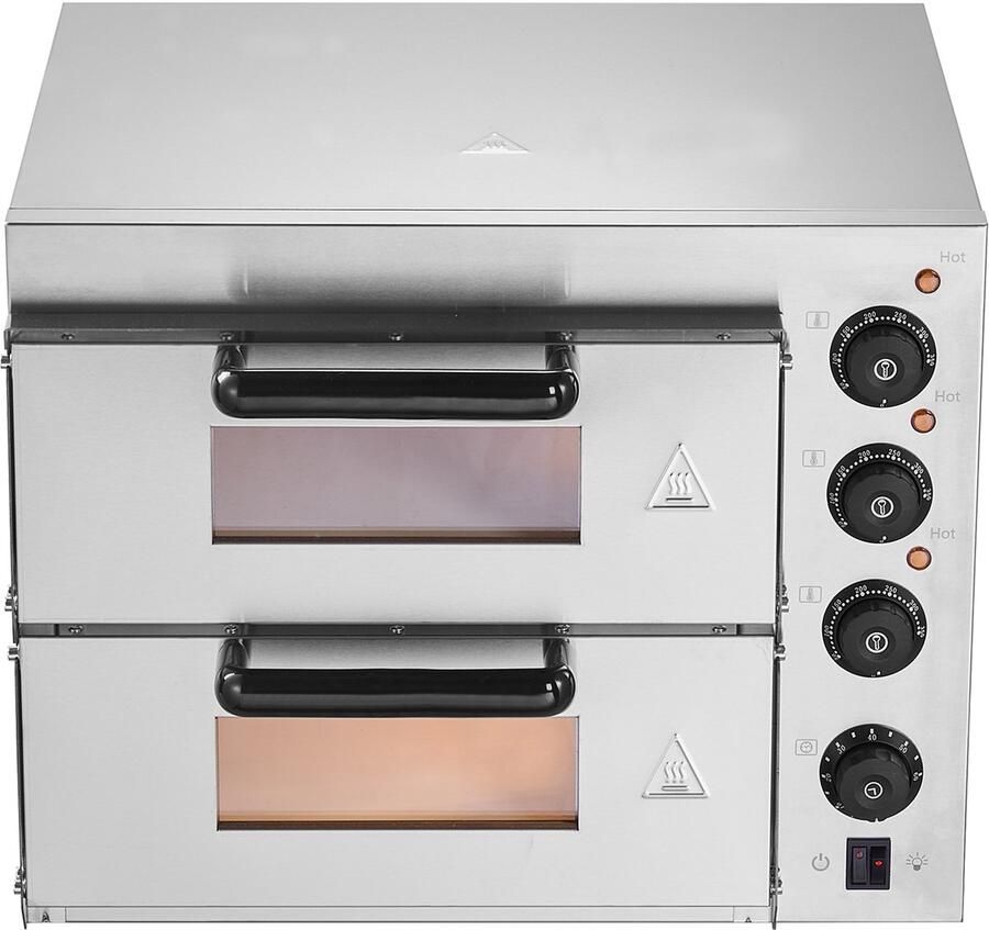 Commerciële Pizzaoven voor Op Het Aanrecht 35 cm Dubbele Laag Roestvrijstalen Elektrische Pizzaoven met Steen En Handvat Veelzijdig Bakapparaat voor Thuis- En Restaurantgebruik