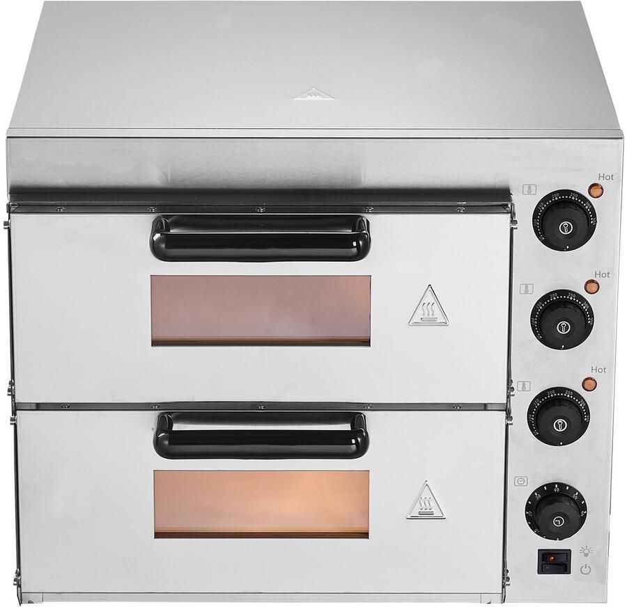 Commerciële Pizzaoven voor Op Het Aanrecht Elektrische Pizzamaker van Roestvrij Staal met Dubbellaags Ontwerp (40 cm) Inclusief Pizzasteen En Handvat. Een Veelzijdig Bakapparaat voor Thuis Restaurants En Pretzels