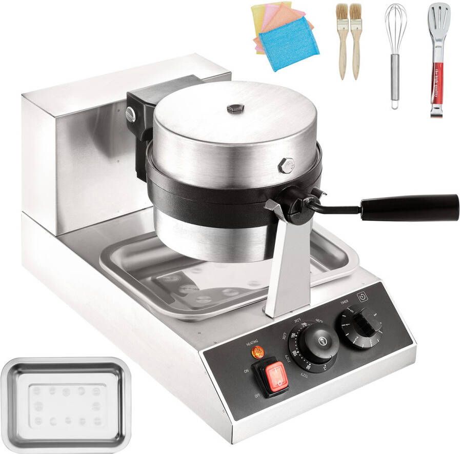 Commerciële ronde wafelijzer 1300 W draaibaar antiaanbaklaag voor thuis en op het werk 220 V roestvrij staal zwart