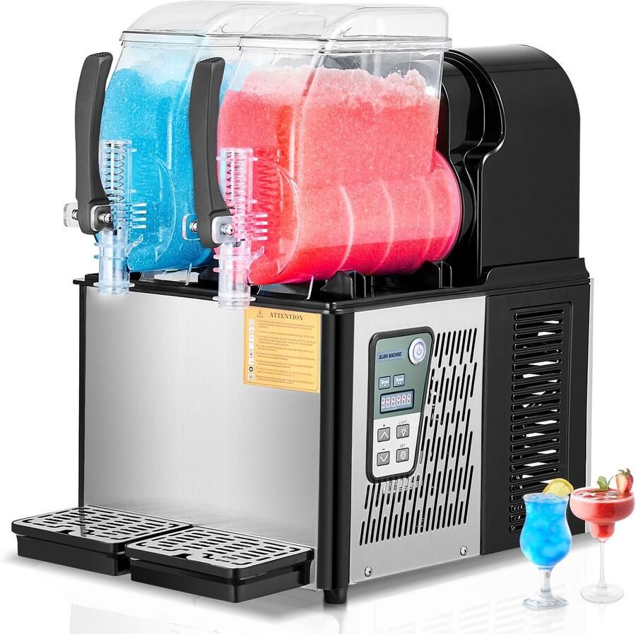 Commerciële Slushmachine 4l X 2 Dubbele Tank Bevroren Drankmachine 32-Kops Roestvrijstalen Margarita Smoothie Slushmachine voor Thuisfeesten Restaurants Cafés en Bars