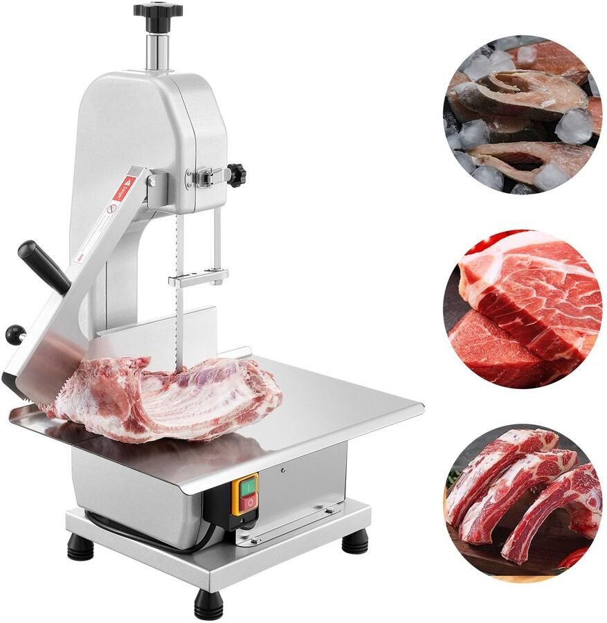 Commerciële Vlees Lintzaag Elektrische Botzaagmachine 650W RVS Aanrecht Bandsnijder Bevroren Vlees Vis Ribben Professionele Vleessnijmachine Slagerij Horeca Verwerkingsmachine Instelbare Snijdikte 110 mm