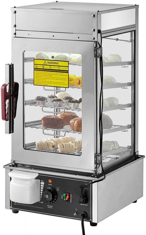 Commerciële Voedselverwarmer Stoomkast Broodjeswarmer 5 Lagen 30-110°C Temperatuurregeling RVS LED Display Stoomverwarming