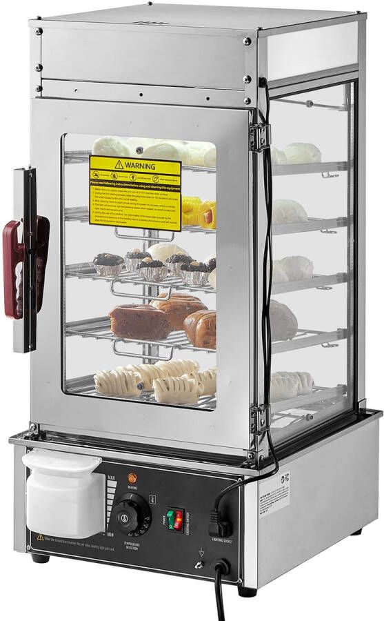 Commerciële Voedselwarmer 5-Traps Stoomoven Temperatuurregeling van 30 °C tot 110 °C Roestvrijstalen Broodjeswarmer met LED Stoomverwarming voor Verschillende Soorten Voedsel