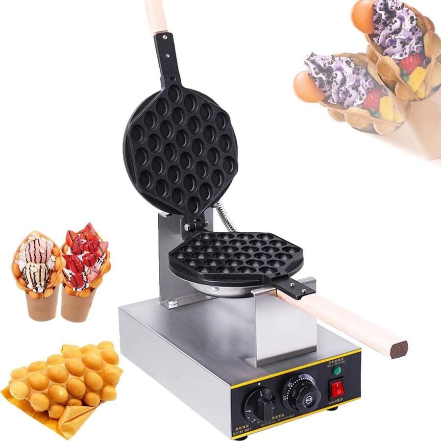 Commerciële Wafelijzer Ei Wafelmaker Bubble Wafelijzer Wafels Bakken 180° Draaibaar 1400 W Zilver