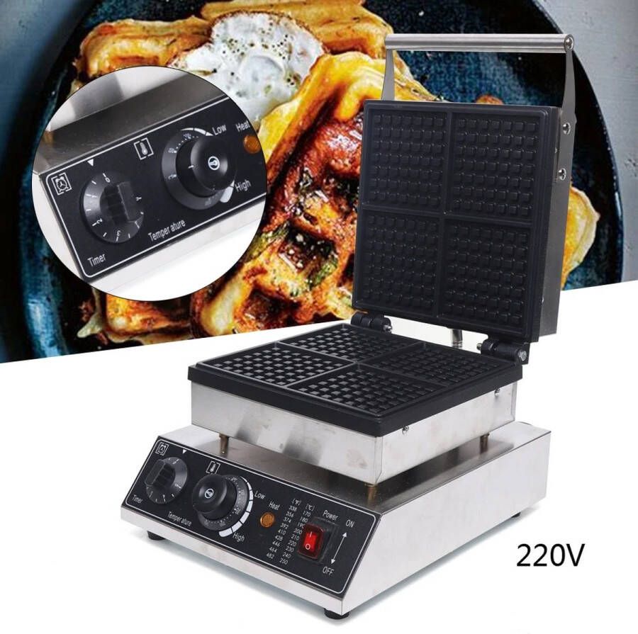 Commerciële Wafelmaker Professionele Wafelijzer Wafelmaker Elektrische Wafelijzer Anti-Aanbaklaag 1750W