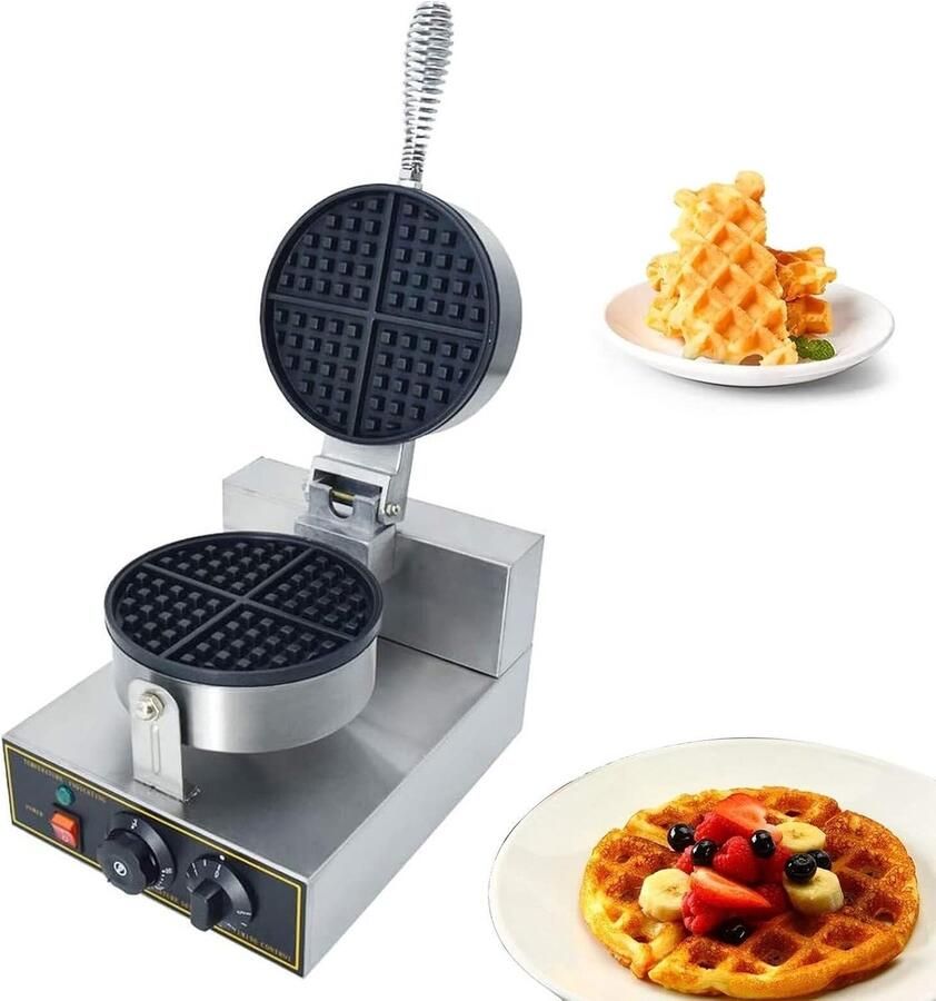 Commerciële wafelmaker Roostercake machine Desserts maken Dubbelzijdig verwarmd 1200W Zilver