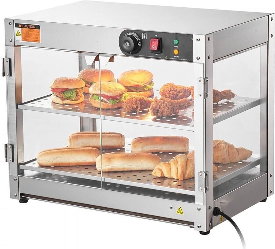 Commerciële Warmhoudvitrine Toonbank Voedselverwarmer Dubbele Laag Grote Capaciteit 58 L Vermogen 800 W Temperatuur 30–85°C Met Verlichting