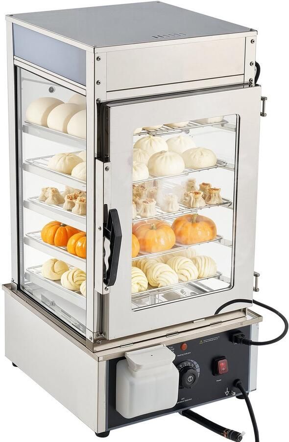 Commerciële warmhoudvitrine Toonbank voedselwarmer Vijflaags Capaciteit 120 L Temperatuurbereik 30–110 °C Vermogen 1200 W Verstelbare schappen Roestvrij staal
