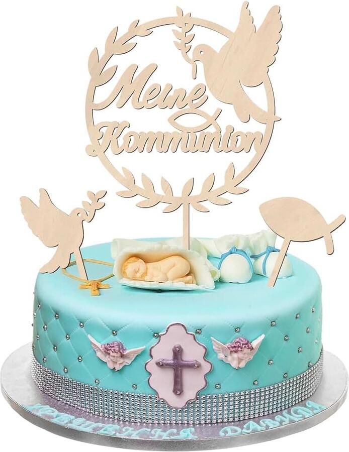 Communie taartdecoratie mijn communie duif vis taartdecoratie houten taarttopper communie taartdecoratie voor meisjes en jongens eerste communie taartdecoratie