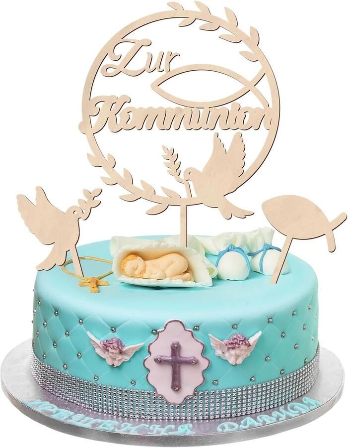 Communie taartdecoratie voor communie duif vis taartdecoratie houten taarttopper communie taartdecoratie voor meisjes en jongens eerste communie taartdecoratie
