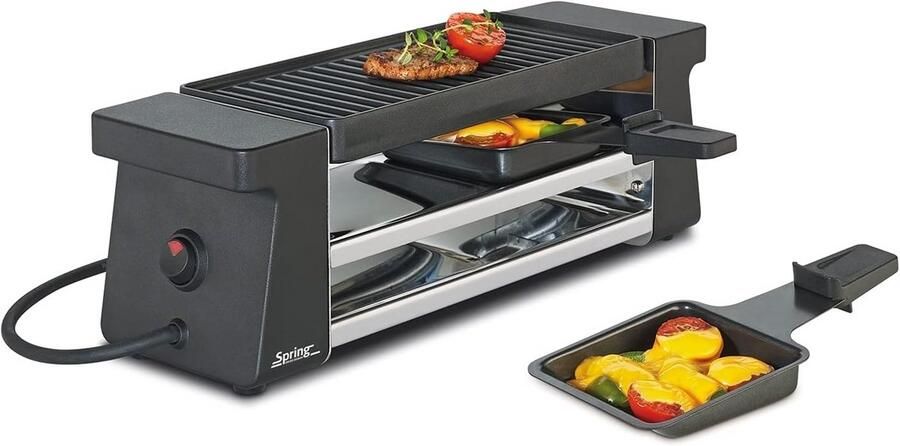Compact Elektrische Raclette Grill voor 2 Personen Tafelgrill met Anti-Aanbaklaag en Spatels