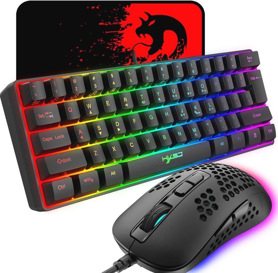 Compact Gamingtoetsenbord 60% met RGB-achtergrondverlichting en Lichtgewicht Gamingmuis 2400 DPI