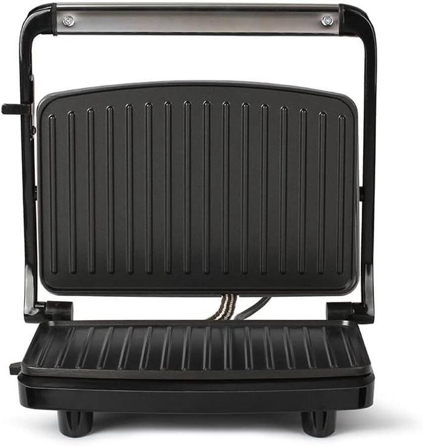 Compact Grill Contactgrill Panini Apparaat Snelle Maaltijden Bereiden Anti-aanbak Ribbelplaten 23 x 15 cm Grijs
