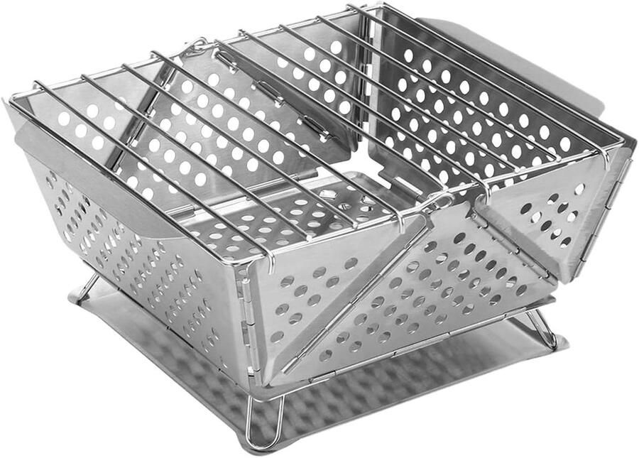 Compact Grillrooster Opvouwbaar Rooster Outdoor Koken Roestvrij Staal 50 x 210 mm Zilver