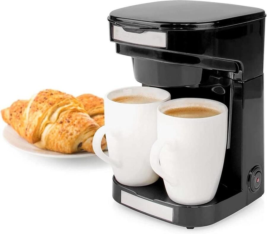Compact Koffiezetapparaat voor 1-2 Kopjes met Permanent Filter en Mokken
