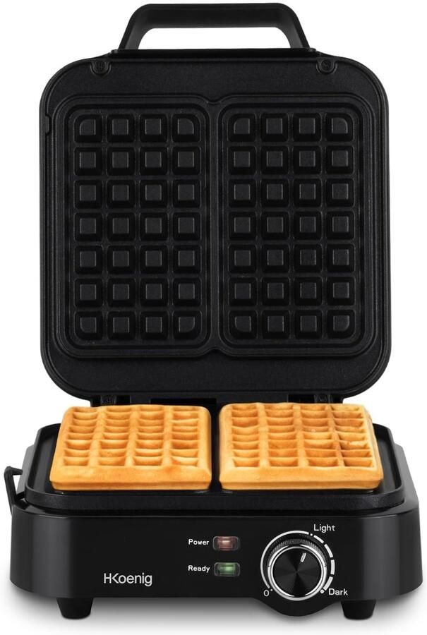 Compact wafelijzer vermogen 1200 W anti-aanbaklaag instelbare temperatuur 3 bruiningsniveaus overloopbescherming antislip voeten zwart