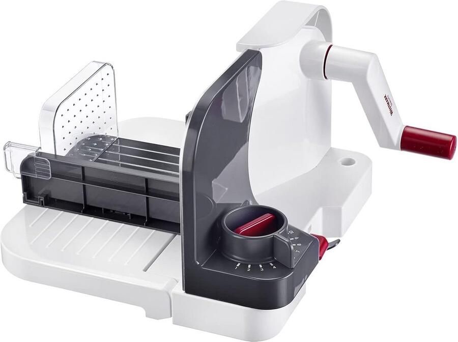 Compacte Allessnijder met Traploze Dikte-instelling en Scherpe RVS Mes