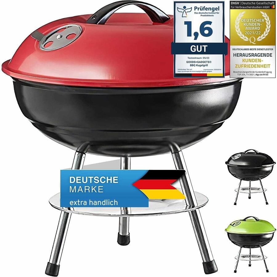 Compacte Barbecue Tafelgrill Ketelgrill Buiten Koken Geëmailleerd Staal 40 cm Diameter Rood