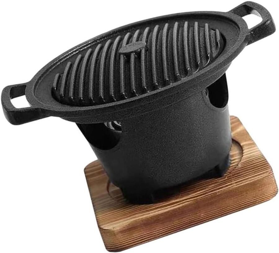 Compacte Binnenbarbecue Draagbare Grillpan Binnen Koken Antiaanbaklaag 21.5 x 21.5 x 8.5 cm Zwart