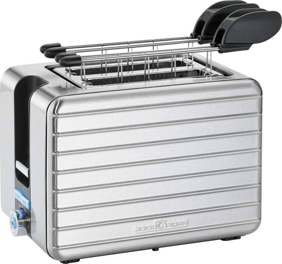 Compacte broodrooster met sandwichroosters 2 sneden 40 mm brede sleuven 3 functies Automatische uitschakeling 1050 Watt Zilverkleur Broodrooster met tostiklemmen