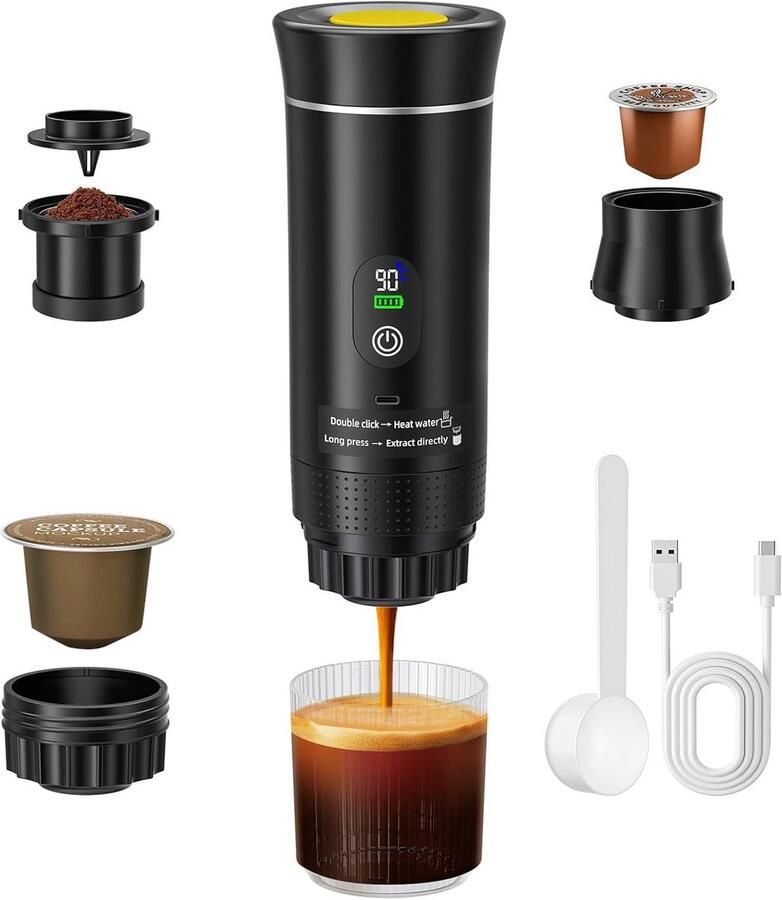 Compacte Draagbare Koffiemachine voor Onderweg Zwart