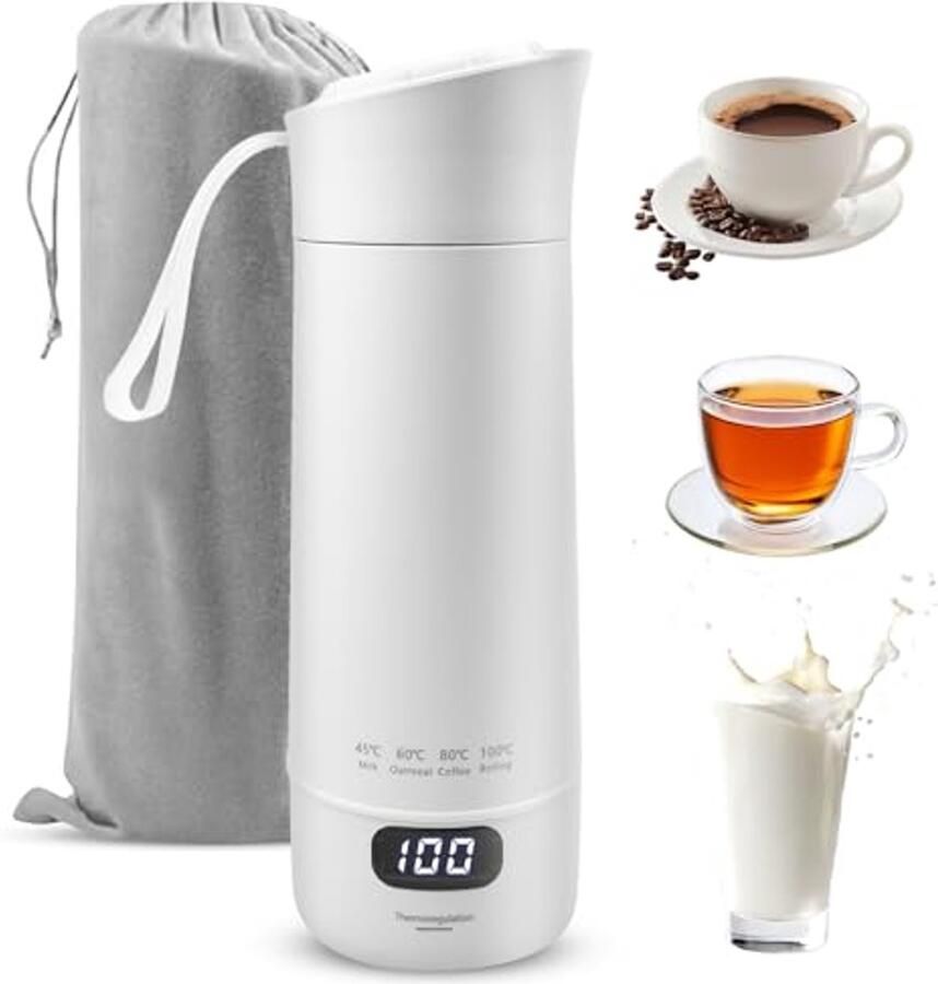 Compacte Draagbare Reiswaterkoker met Temperatuurinstelling – 400 ml Mini Waterkoker voor Koffie en Thee
