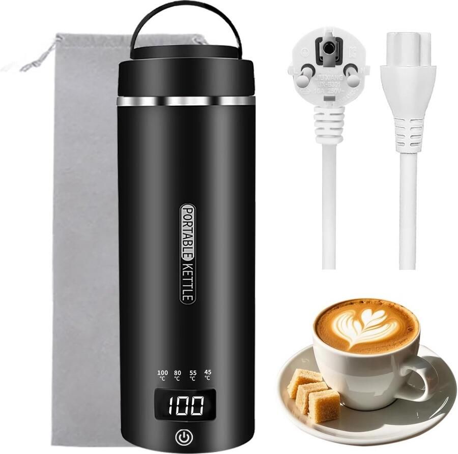 Compacte Draagbare Waterkoker voor Reizen 450 ml met Temperatuurinstellingen