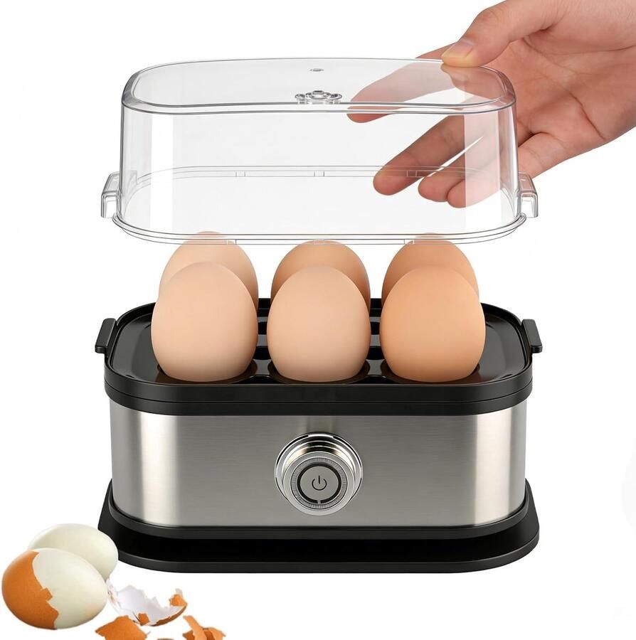 Compacte elektrische eierkoker voor 6 eieren stoom- en pocheerfunctie omeletmaker met zoemer en indicatielampje