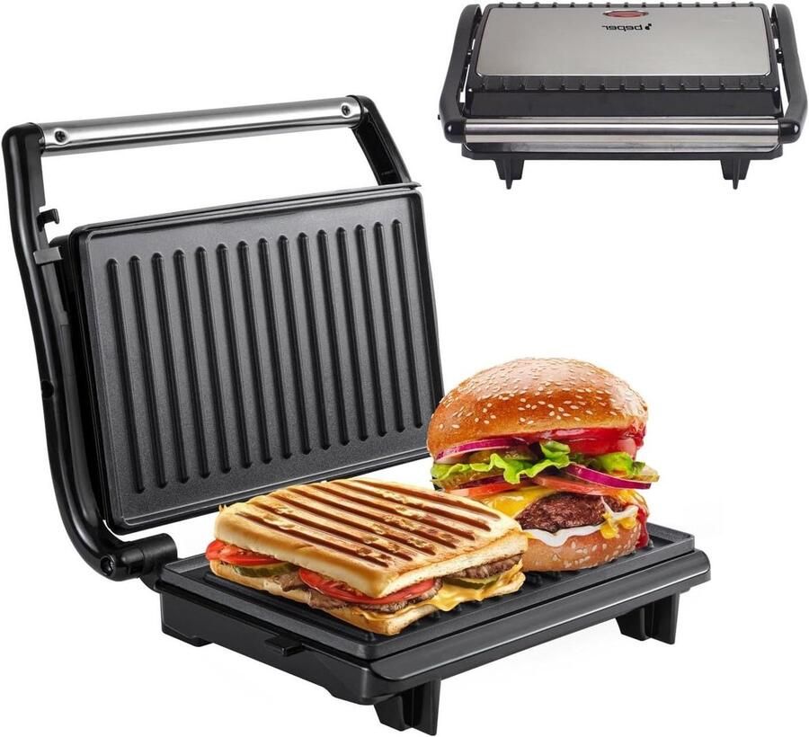Compacte Elektrische Grill Sandwichmaker Toaster Snelle Maaltijden Zelfaanpassende Platen 800 Watt Zwart
