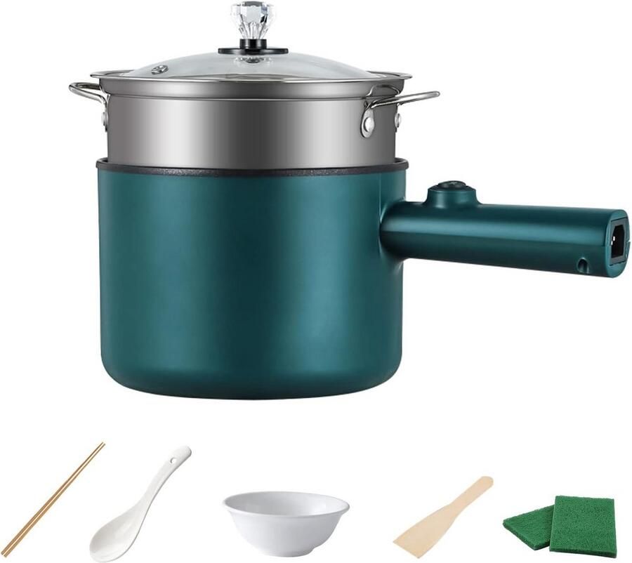 Compacte Elektrische Mini Kookpan 1.8L Anti-Aanbak Inclusief Stoominzet & Accessoires